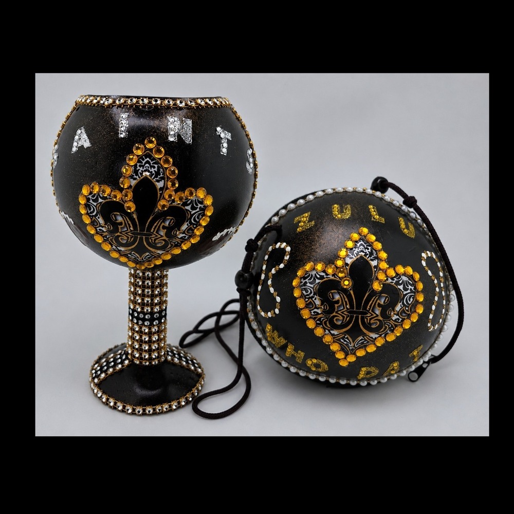 New Orleans Saints Fleur De Lis Rhinestone Goblet & Matching Zipper Pouch Set